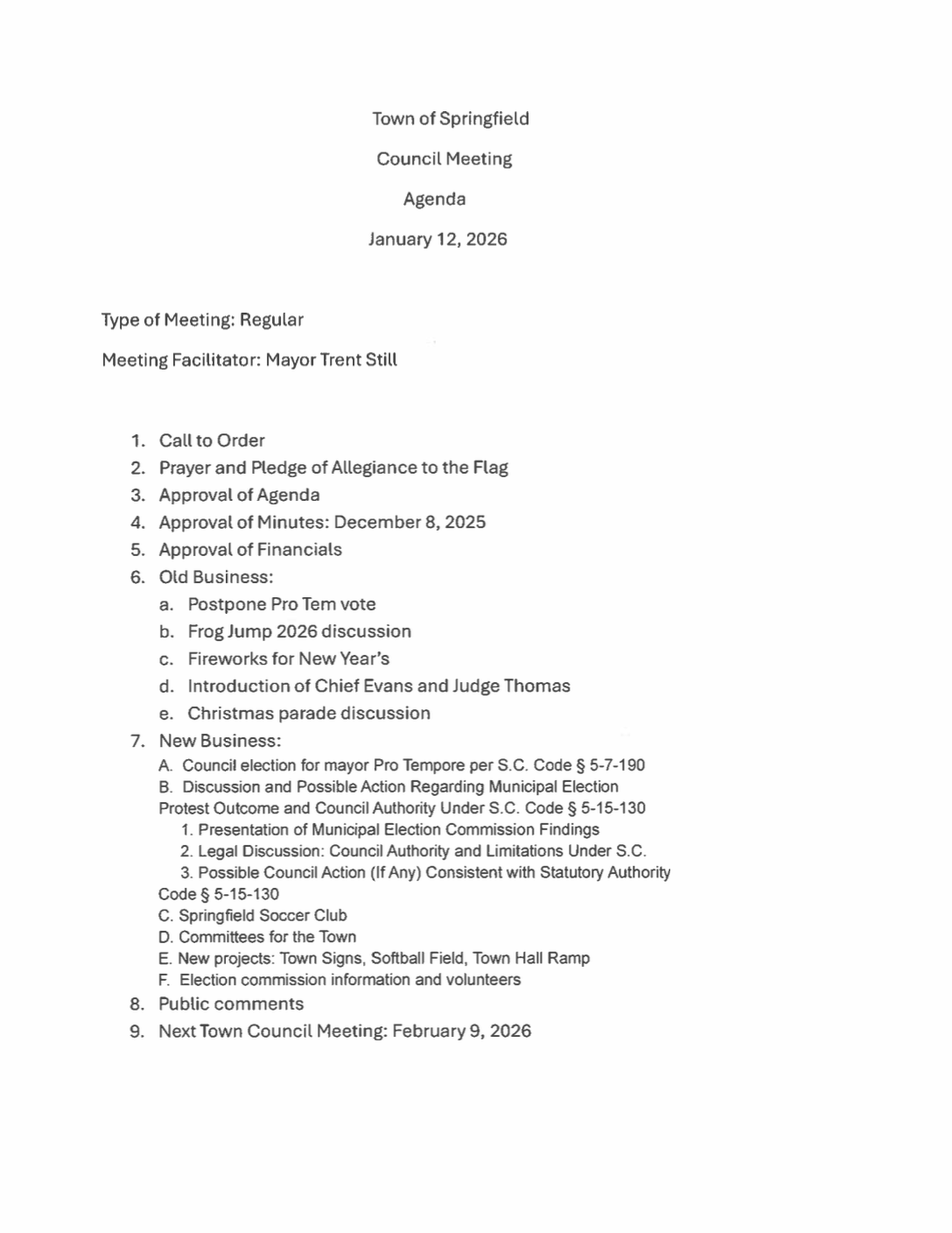council meeting agenda