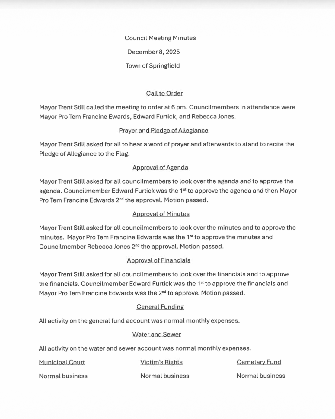 council meeting agenda