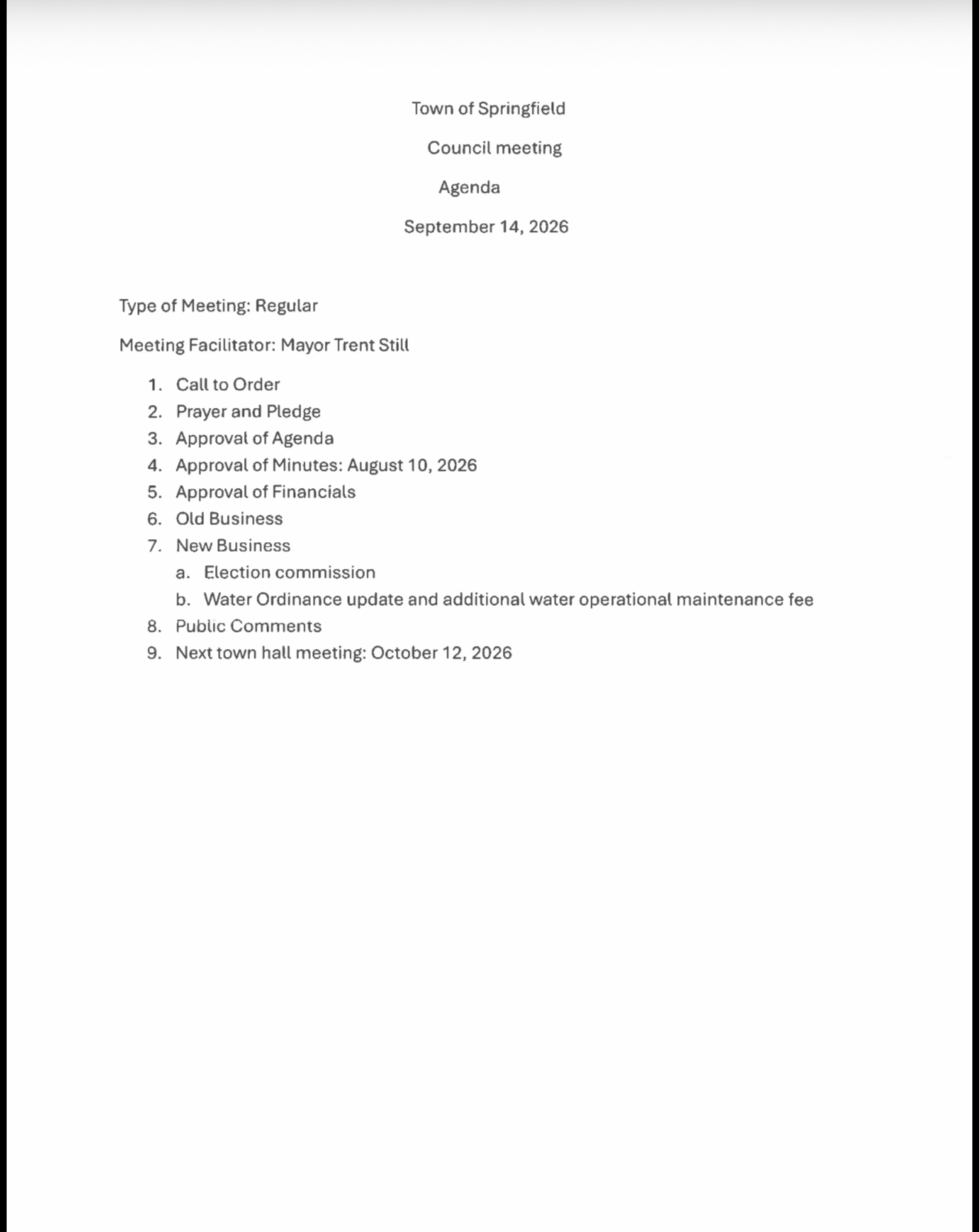sept council meeting agenda
